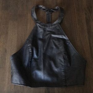 Halter leather crop top
